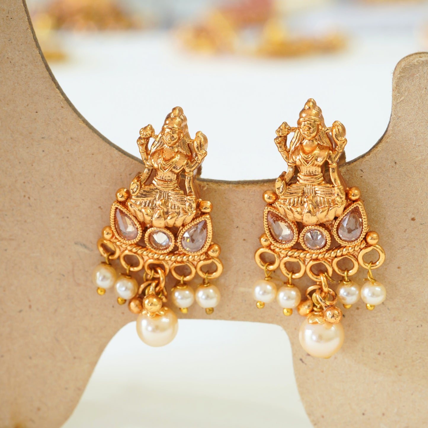 18KT Matte Gold Plated Brass Laxmi Pendant Set