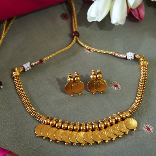 Majestic Gold-Plated Temple Laxmi Coin Necklace Set