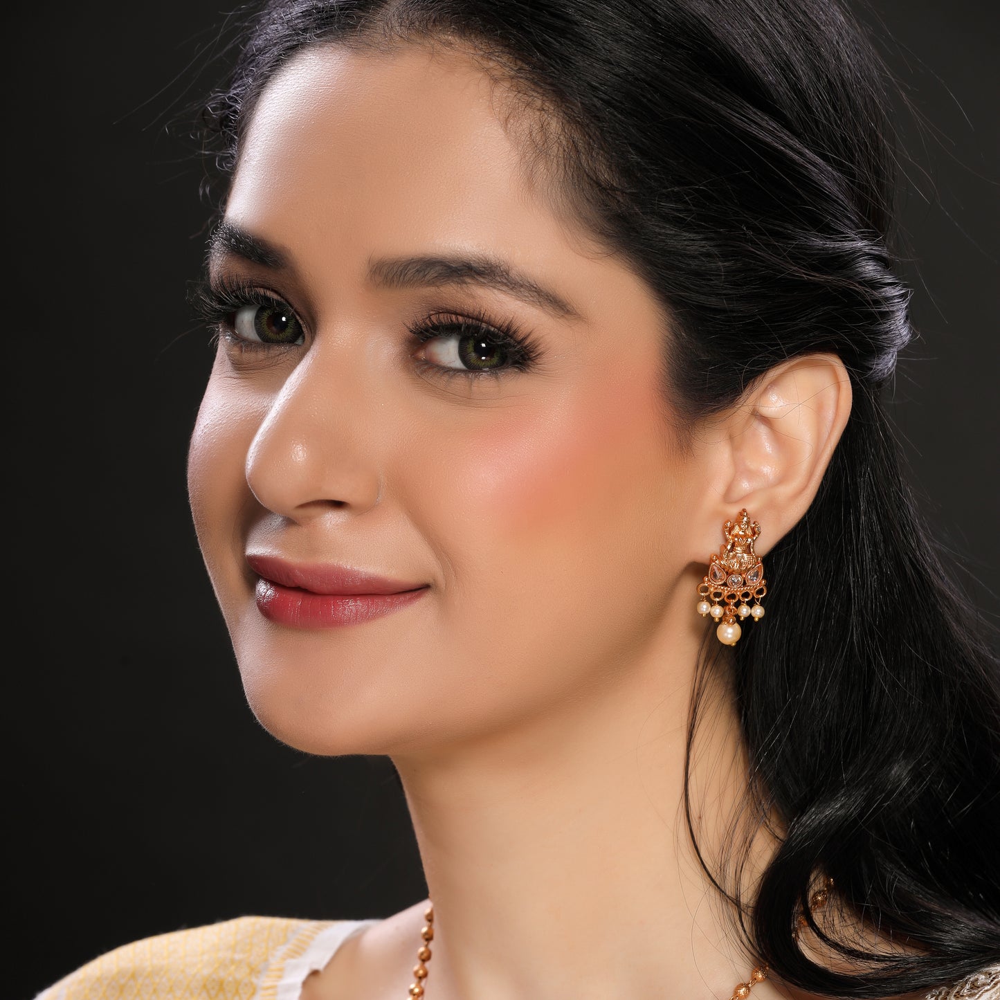 18KT Matte Gold Plated Brass Laxmi Pendant Set