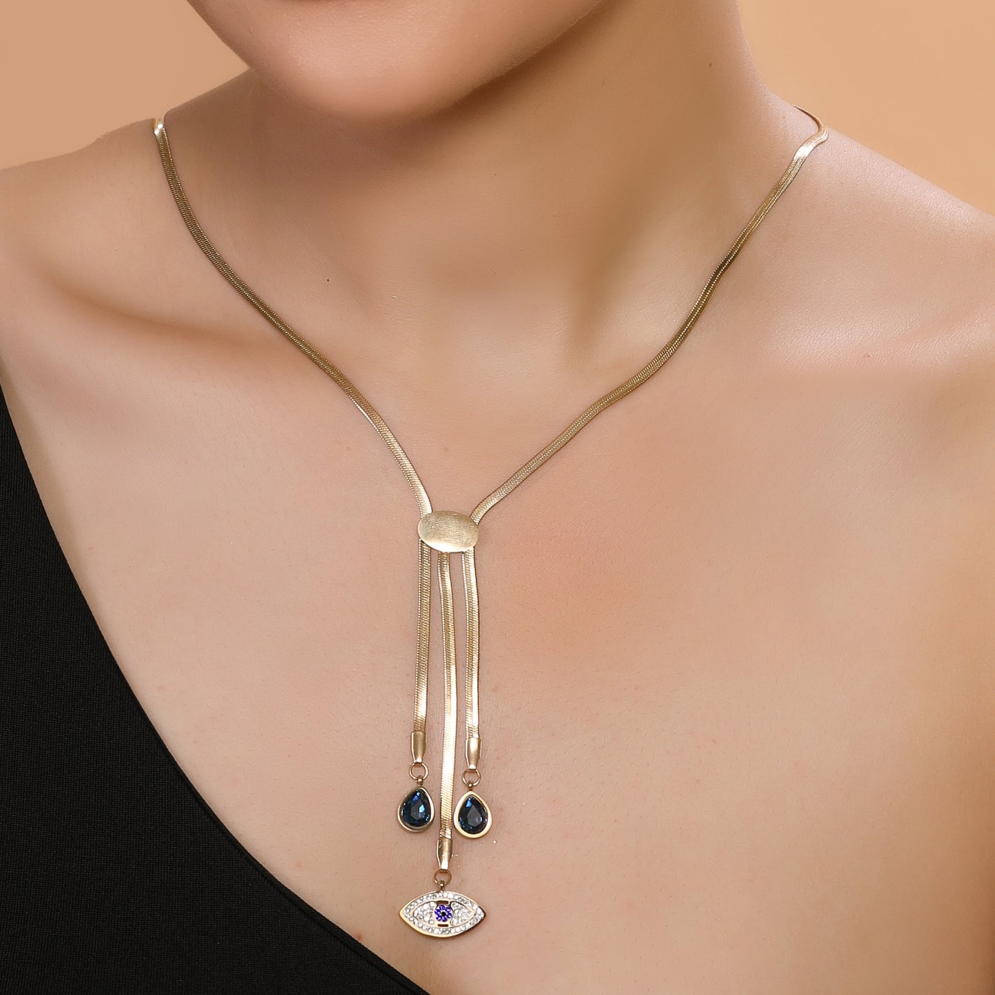 Evil Eye & Blue Pearl Pendant Western Necklace