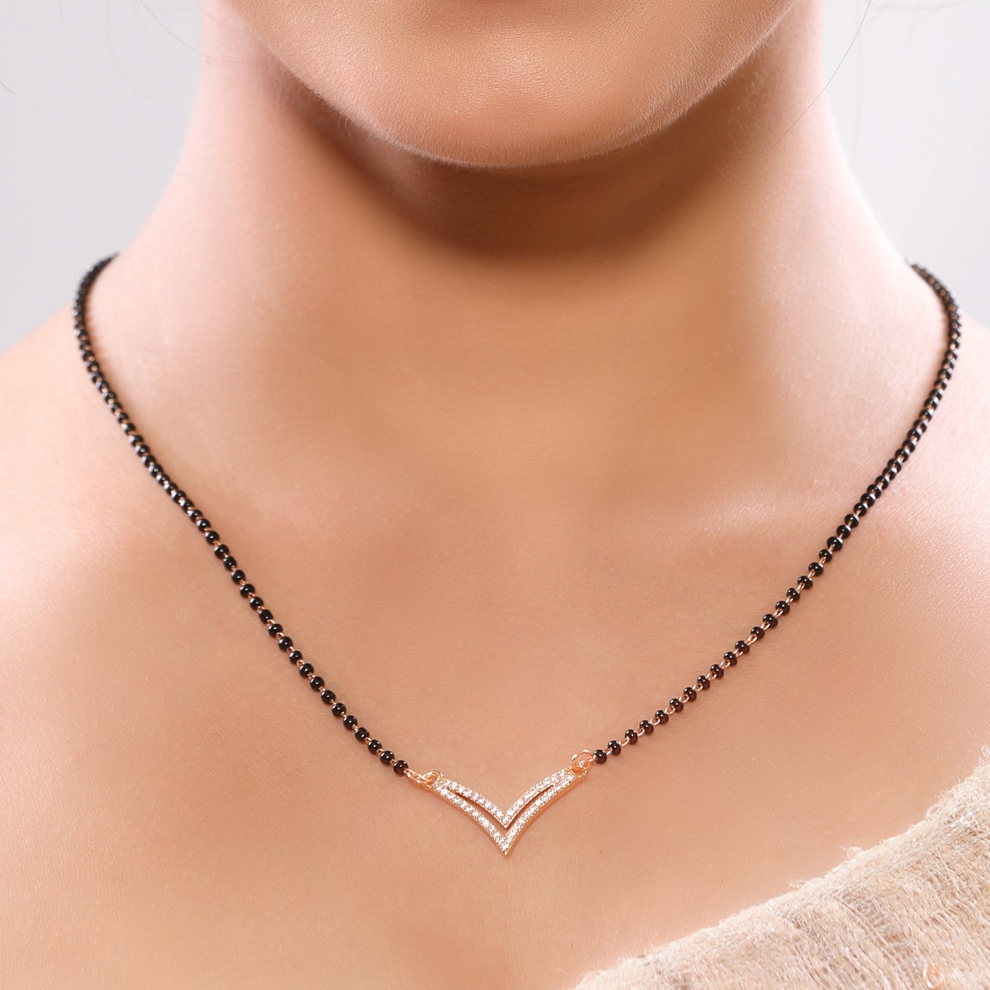 Gold-Plated Dual V American Diamond Mangalsutra