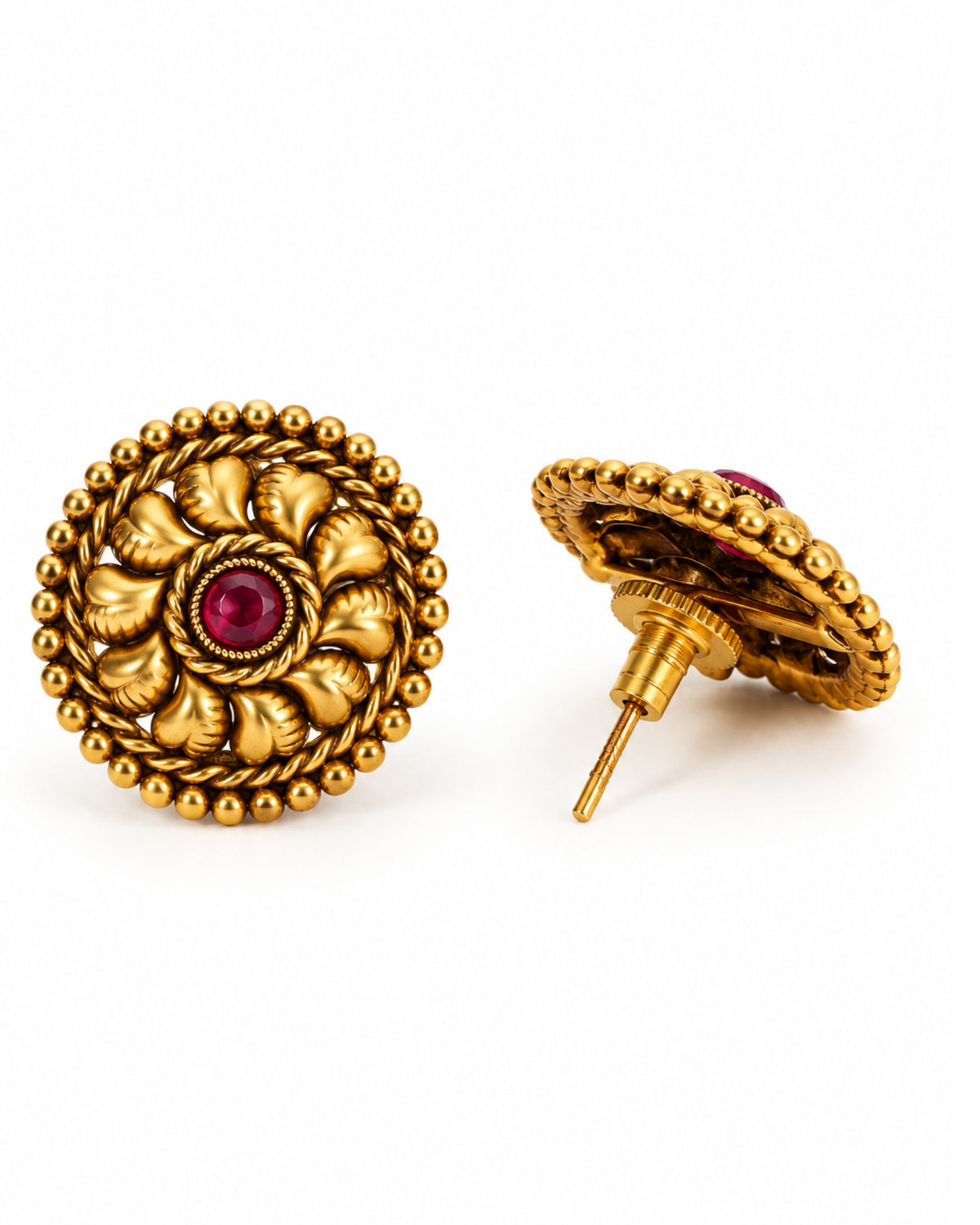 Circular Gold-Plated Stone Stud Earrings