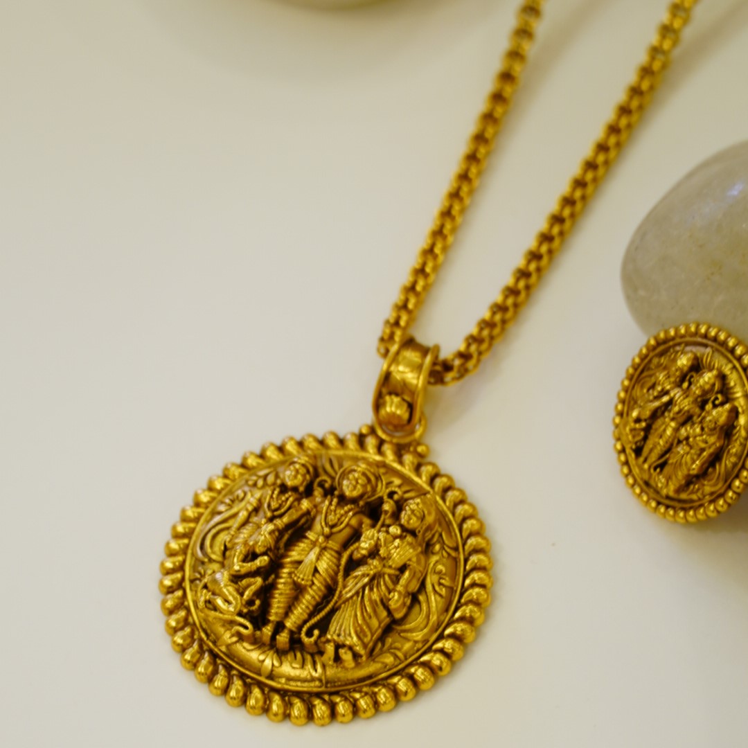 Ram Darbar Brass Temple Pendant Set