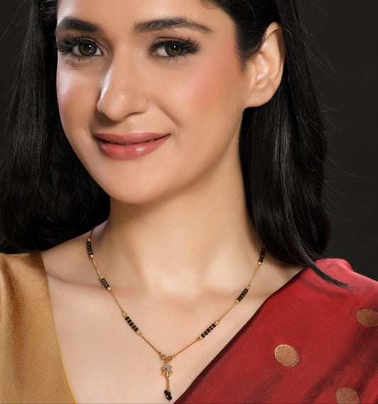 Gold Plated Crystal Cylindrical Drop Mangalsutra