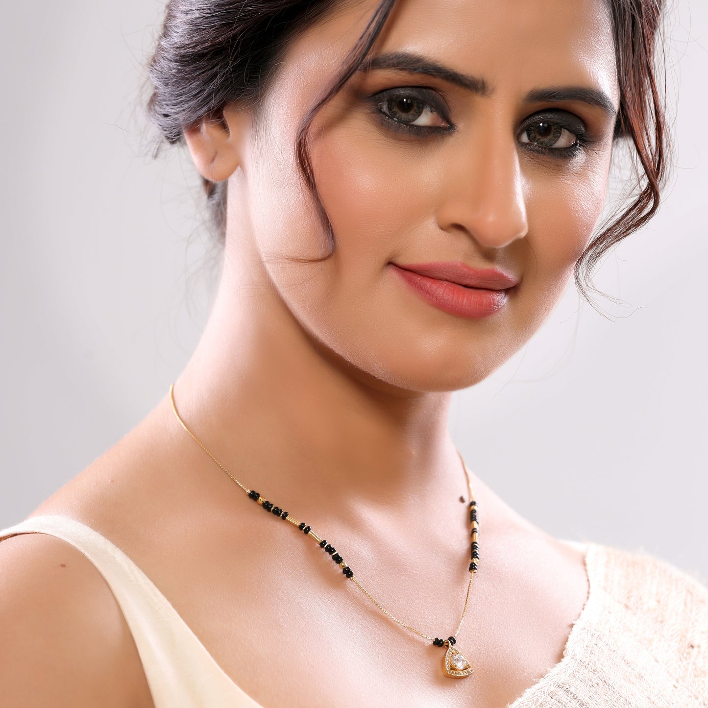 Chic American Diamond Triangular Drop Gold Plated Mangalsutra