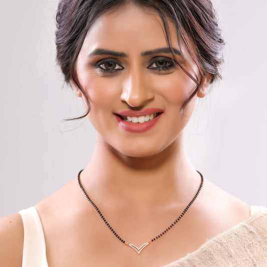 Gold-Plated Dual V American Diamond Mangalsutra