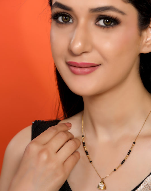 Gold-Plated Mini Triangular American Diamond Mangalsutra