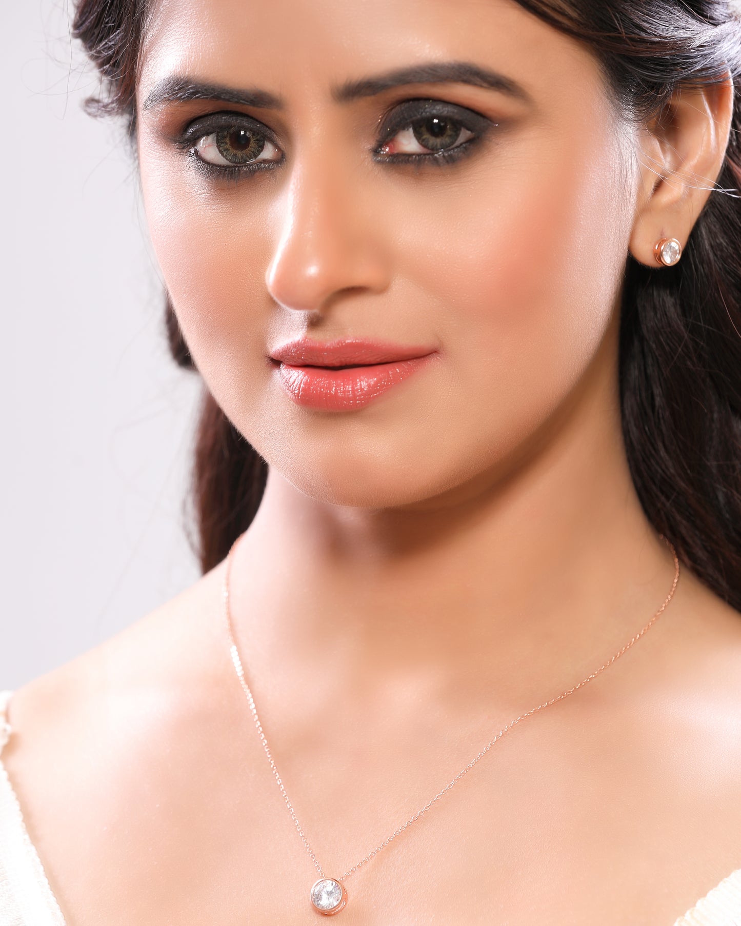 Rose Gold Plated Zirconia Western Pendant Necklace Set