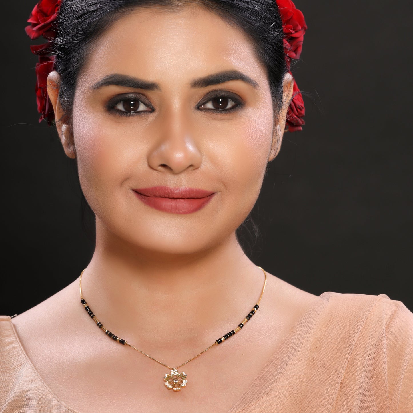 Floral American Diamond Single-Layer Mangalsutra
