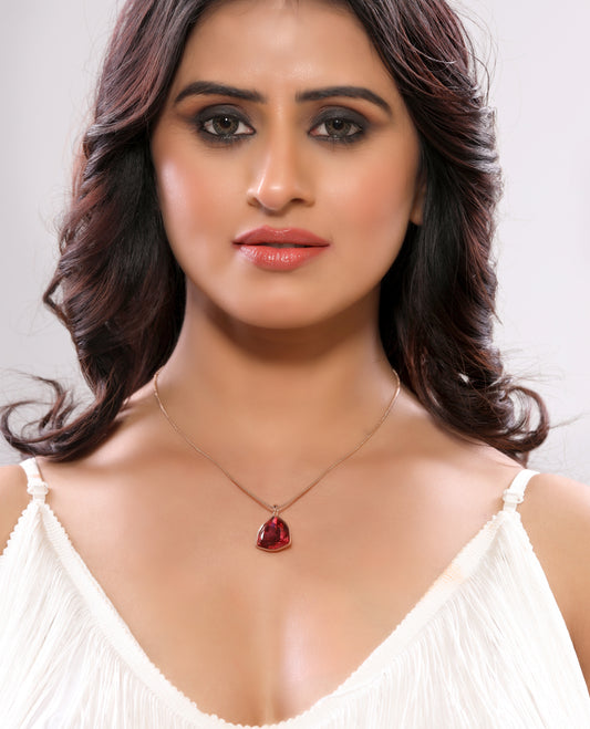 Rose Gold Plated Bold Red Triangle Crystal Pendant Western Necklace