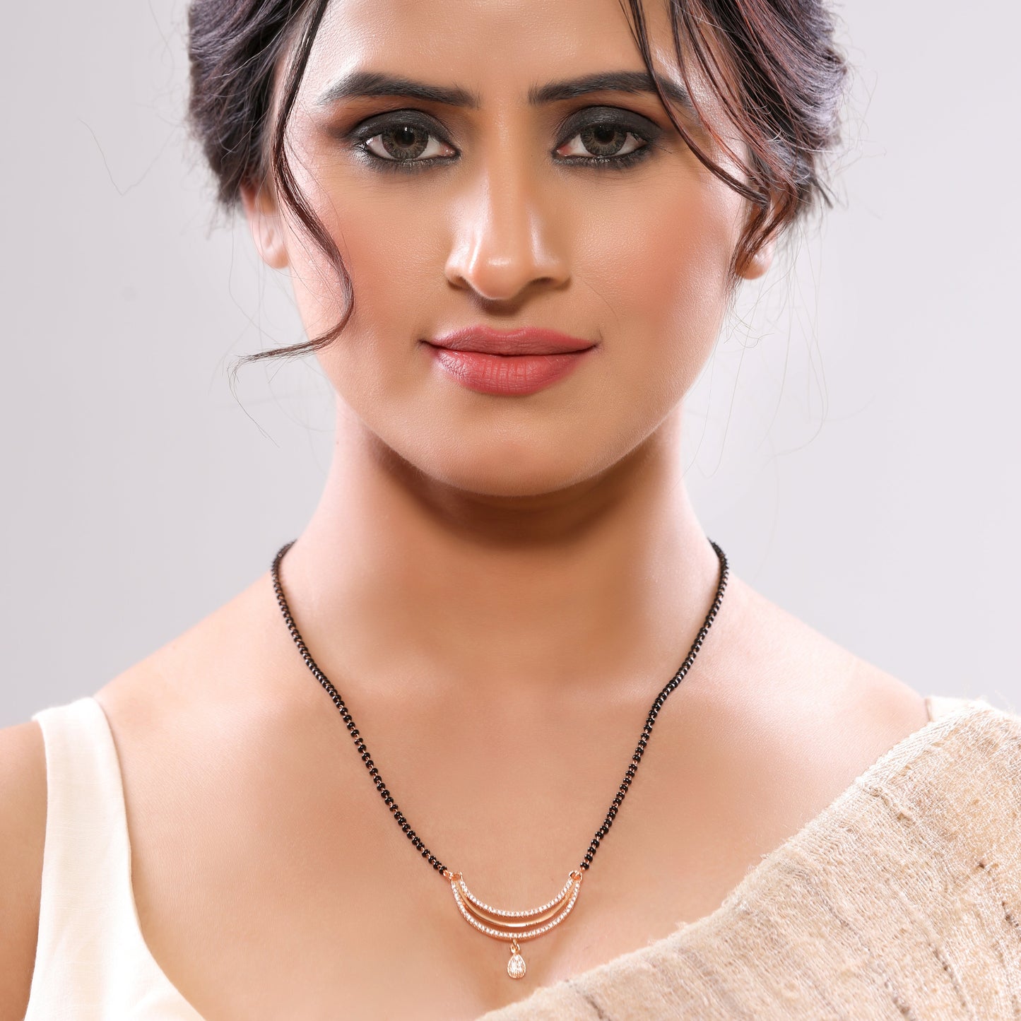 Rose Gold Linear Chain Mangalsutra with Triple Drop American Diamonds