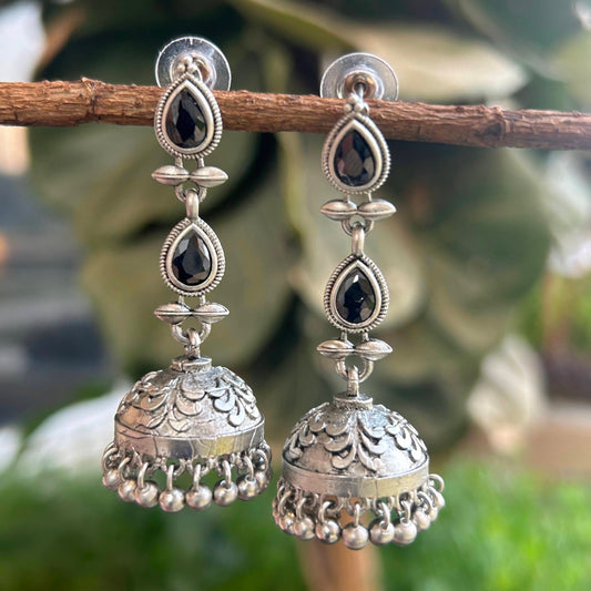 Handcrafted Oxidized Black Stones & Ghungroo Jhumka
