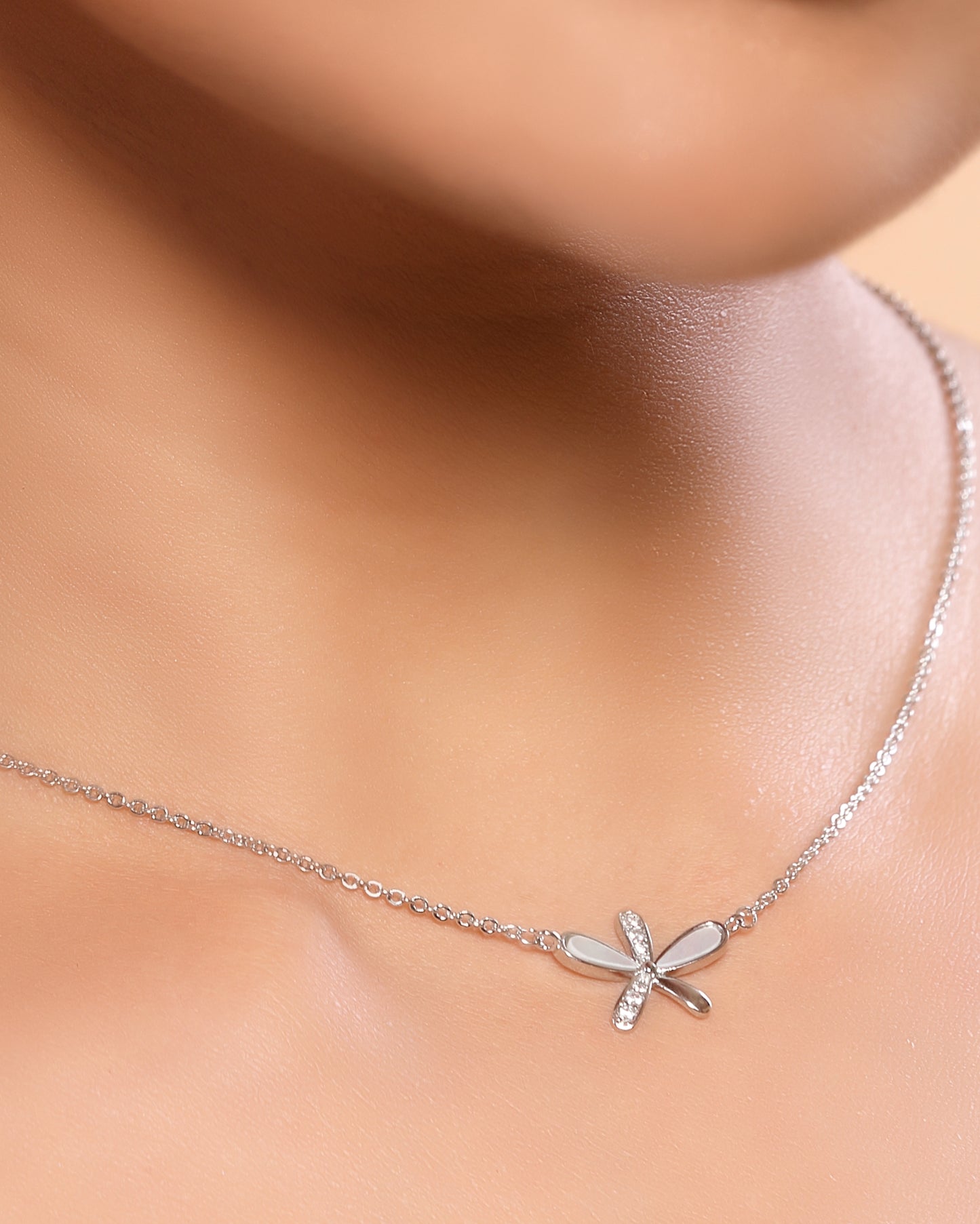 Rhodium Plated Floral Pendant Western Necklace with Stud Earrings