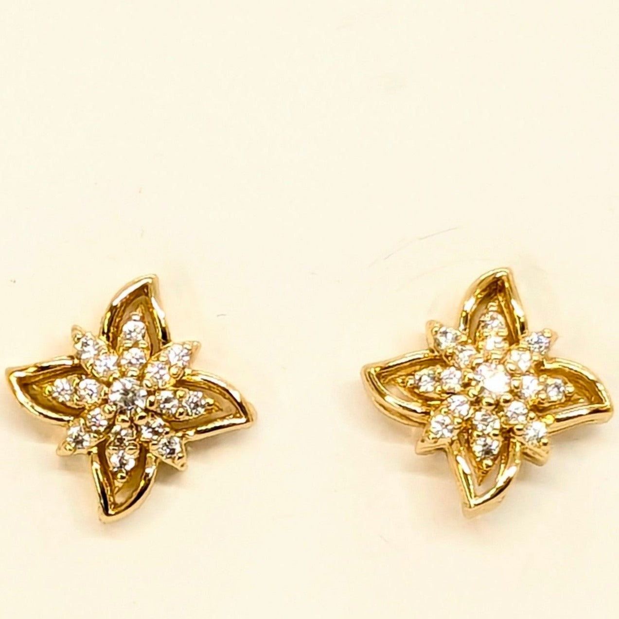 Star Shaped Studs AD Flowers - Gold Finish