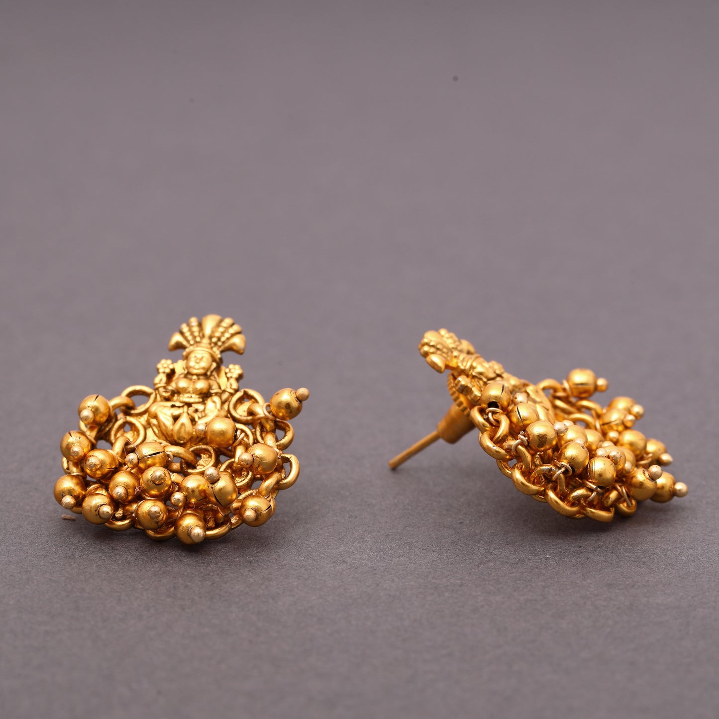 Vintage-Inspired Laxmi Studs in 22KT Matte Gold Finish