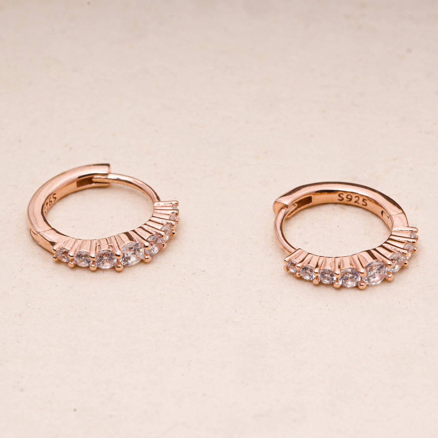 18KT Rose Gold Plated Zirconia Studded Hoop Earrings in Silver925
