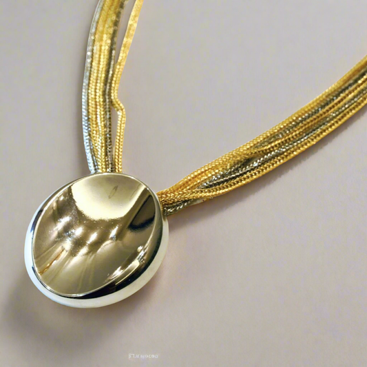 Dual Tone Rhodium and Gold Plated Bold Oval Pendant Western Necklace