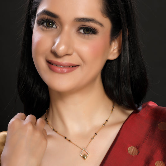 Square Drop American Diamond Single-Layer Mangalsutra