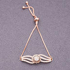 5A Zirconica Studded Rose Gold Plated Stainless Steel Floral Leady Pattern Chain Bracelet