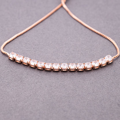 5A Zirconia Studded Linea Rose Gold Plated Stainless Steel Tennis Chain Bracelet