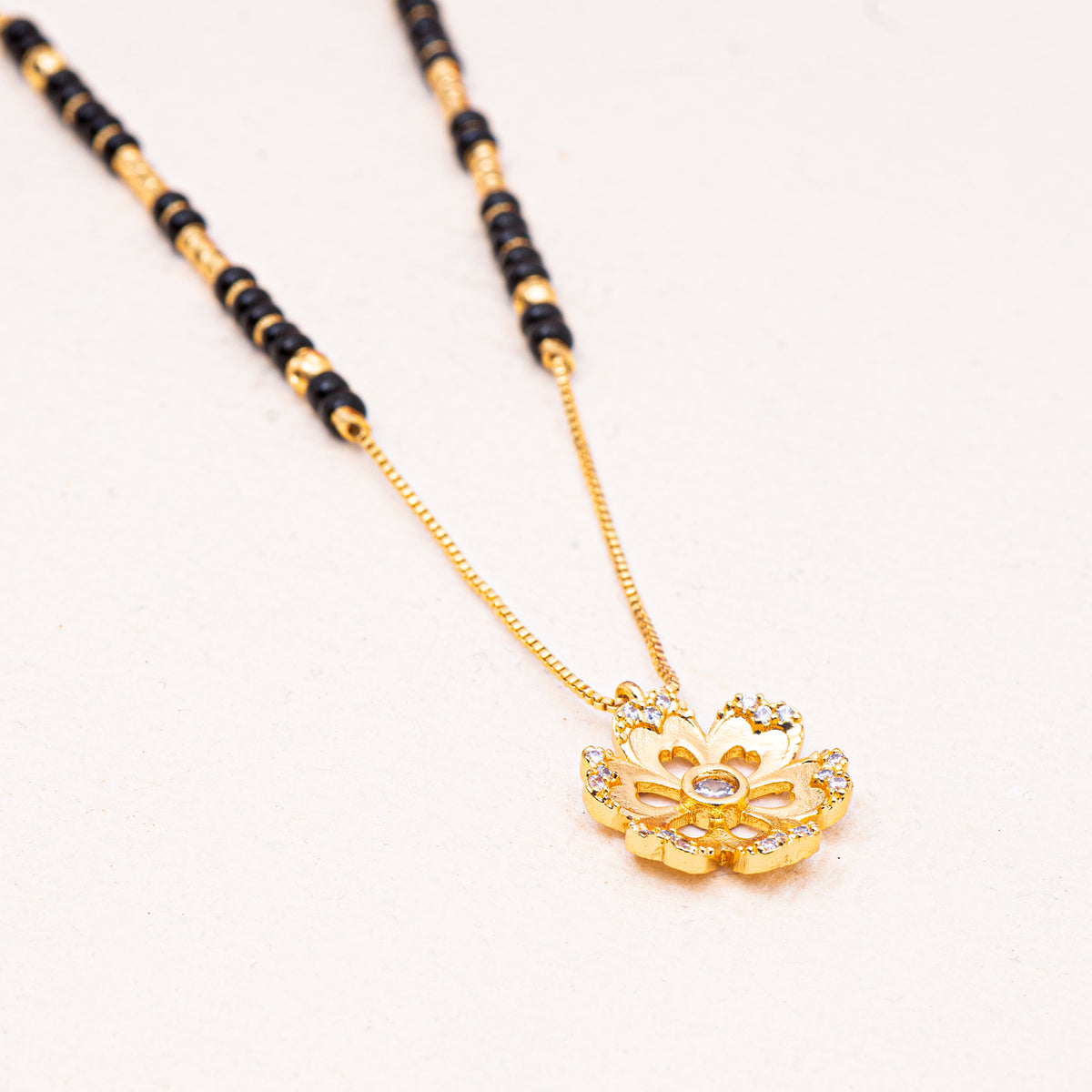 Floral American Diamond Single-Layer Mangalsutra