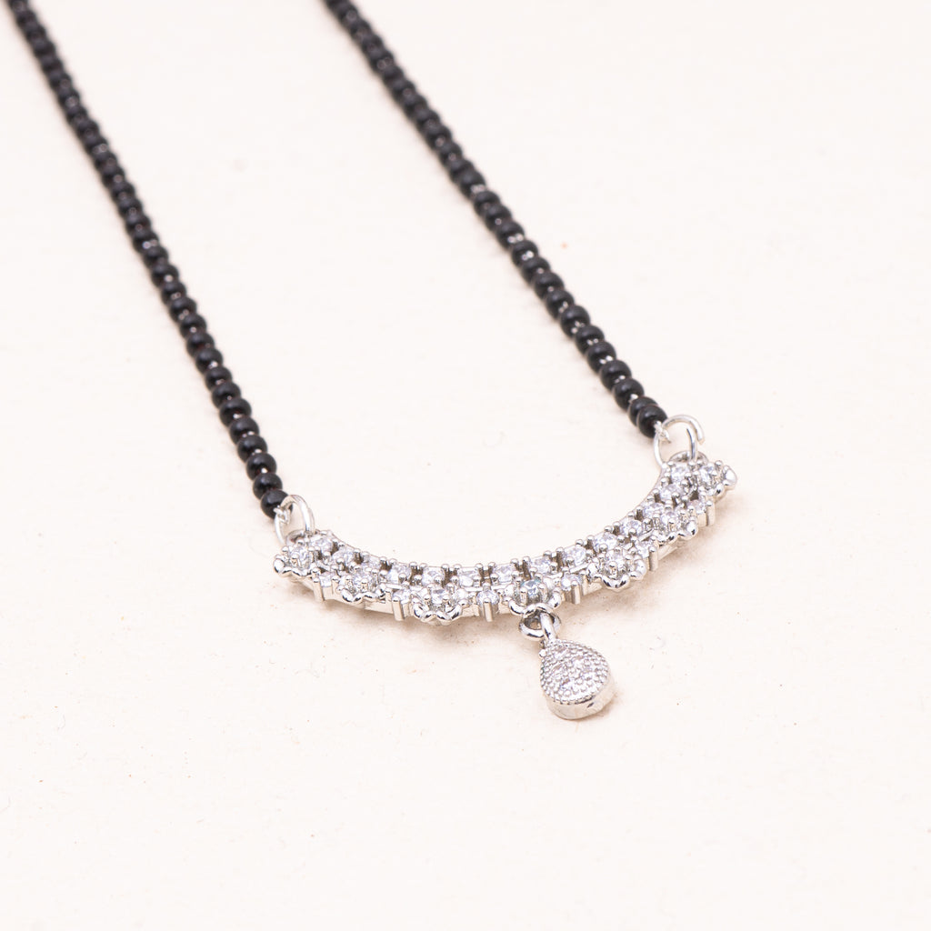 American Diamond Linear Drop Rhodium Mangalsutra