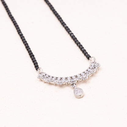 American Diamond Studded Drop Linear Pendant Single Chain Rhodium Plated Mangalsutra