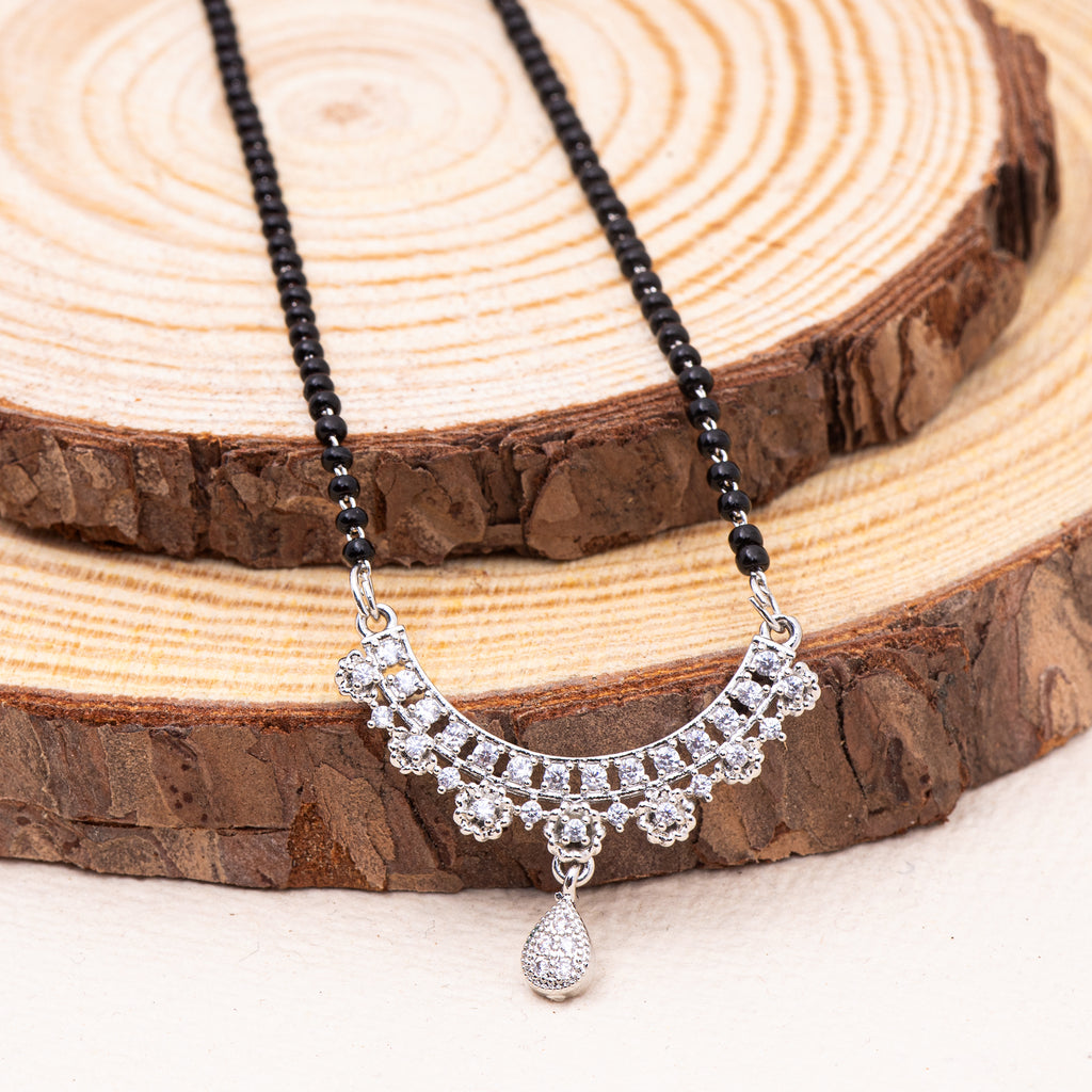 American Diamond Linear Drop Rhodium Mangalsutra