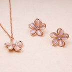 Mother of Pearl and Zirconia Floral RoseGold SS Necklace set with Stud Earrings