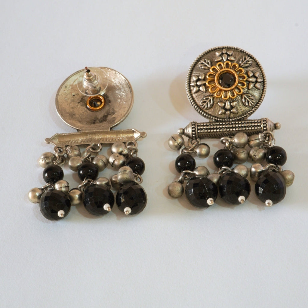 Oxidized Dual-Toned Black Stone Earrings