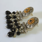Oxidized Dual-Toned Black Stone Earrings