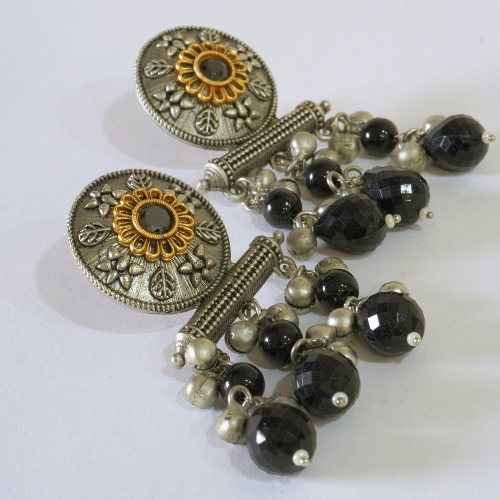 Oxidized Dual-Toned Black Stone Earrings