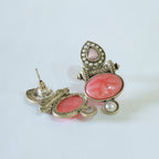 Pink Jaipur Stone Oxidized Earrings with Pearls