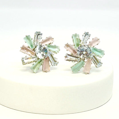 Sea Green and Pink Studded Stone AD with round Cubic Zirconia in Silver Finish