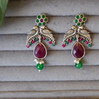 Enchanting Floral Bird Motif Oxidized Dangler Earrings