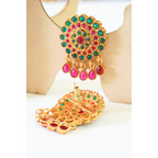 Ruby n Emerald Studded Matte Gold Finish Traditional Pendant Set