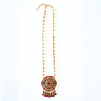 Ruby n Emerald Studded Matte Gold Finish Traditional Pendant Set