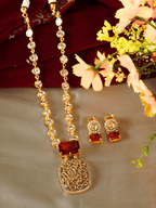 Indo-Western Brass Necklace Set with Bold Red Crystals n Zirconia
