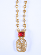 Indo-Western Brass Necklace Set with Bold Red Crystals n Zirconia