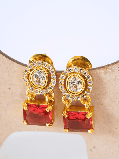 Indo-Western Brass Necklace Set with Bold Red Crystals n Zirconia