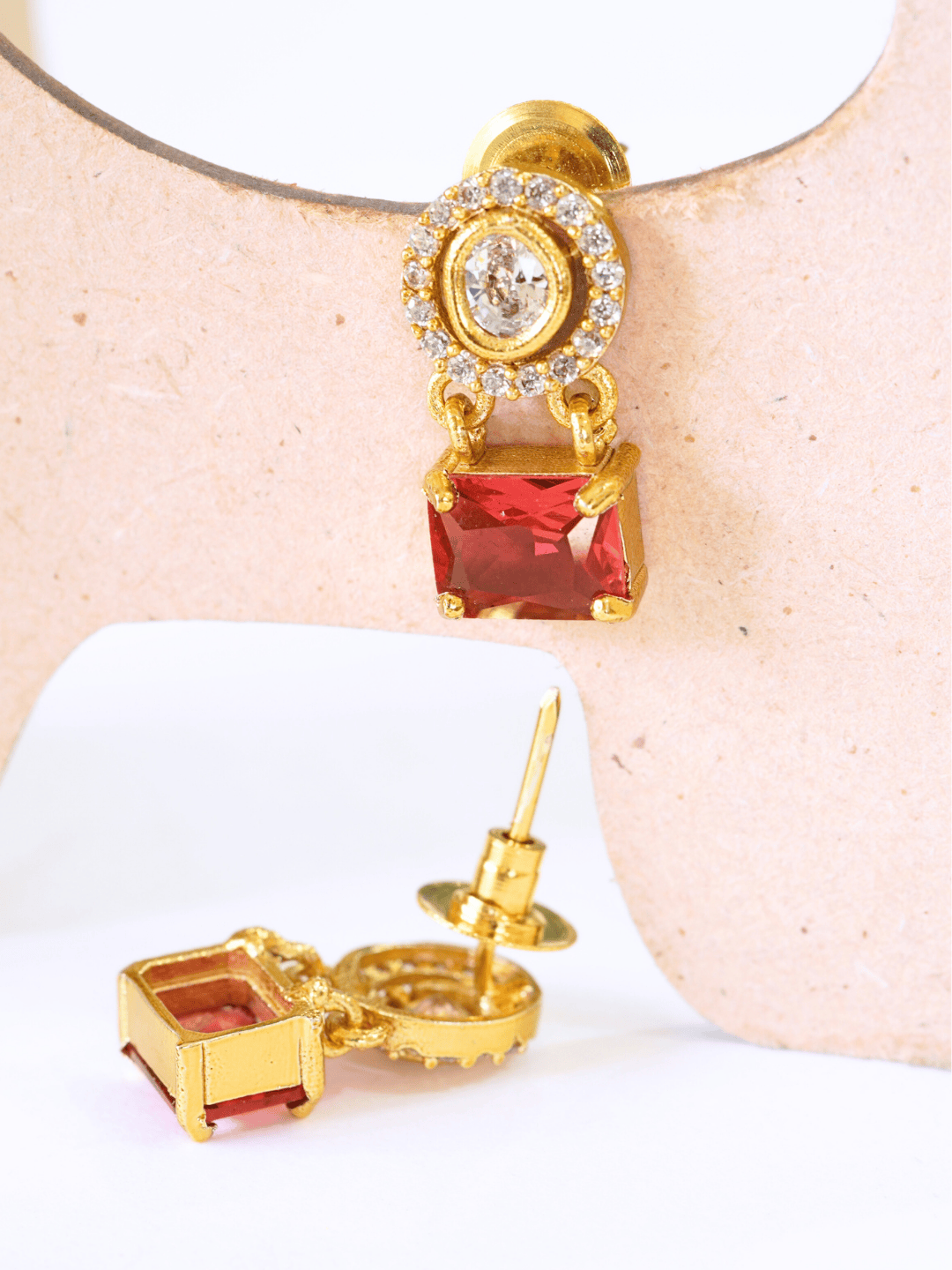 Indo-Western Brass Necklace Set with Bold Red Crystals n Zirconia