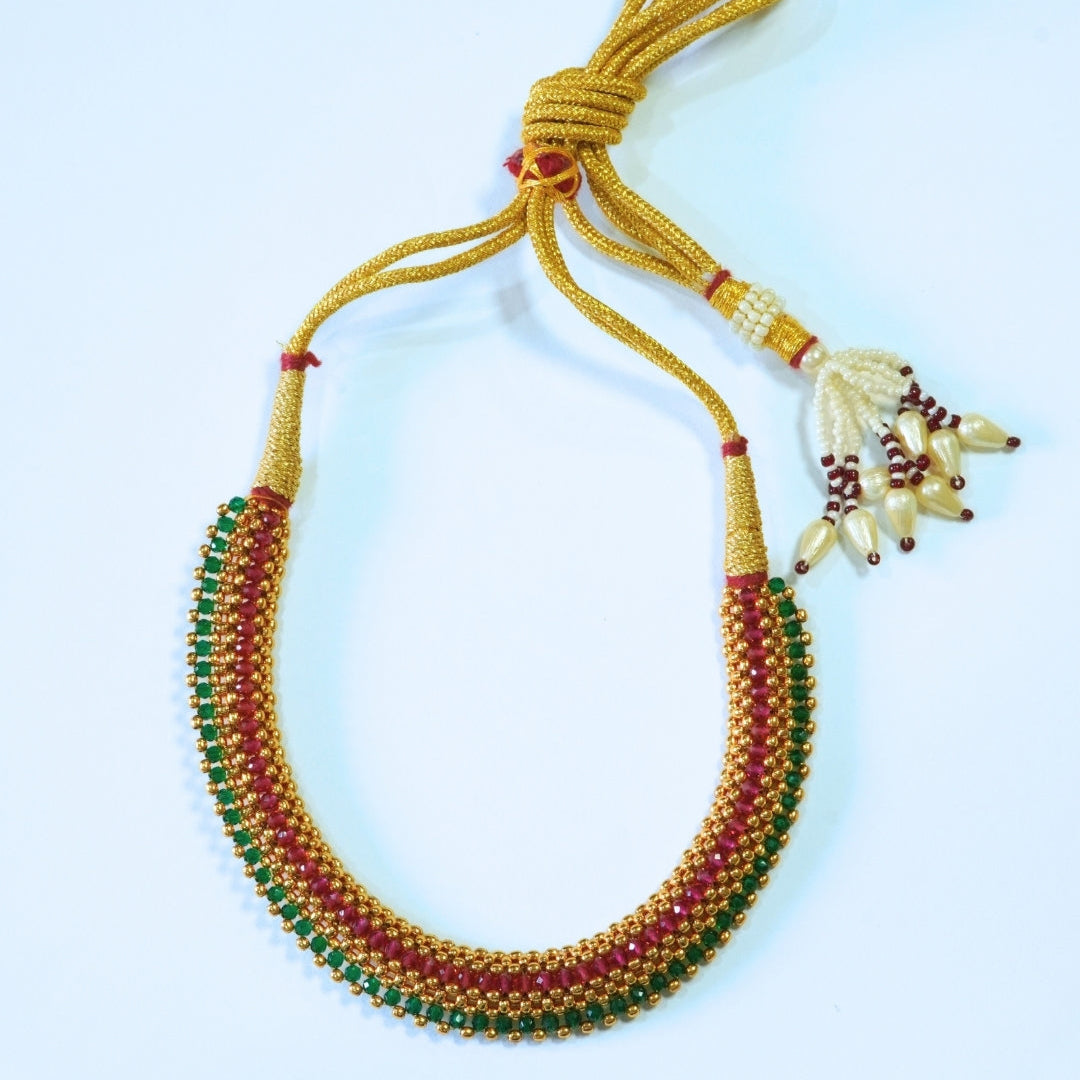 Ruby n Emerald Like Beaded Reversible Traditional Necklace Set