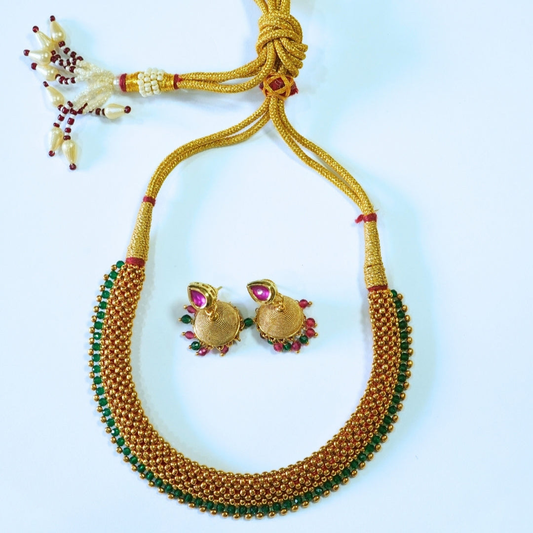 Ruby n Emerald Like Beaded Reversible Traditional Necklace Set