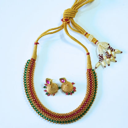 Ruby n Emerald Like Beaded Reversible Traditional Necklace Set