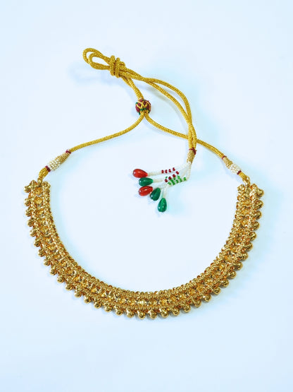 Elegant Broad Golden Beaded Necklace Set