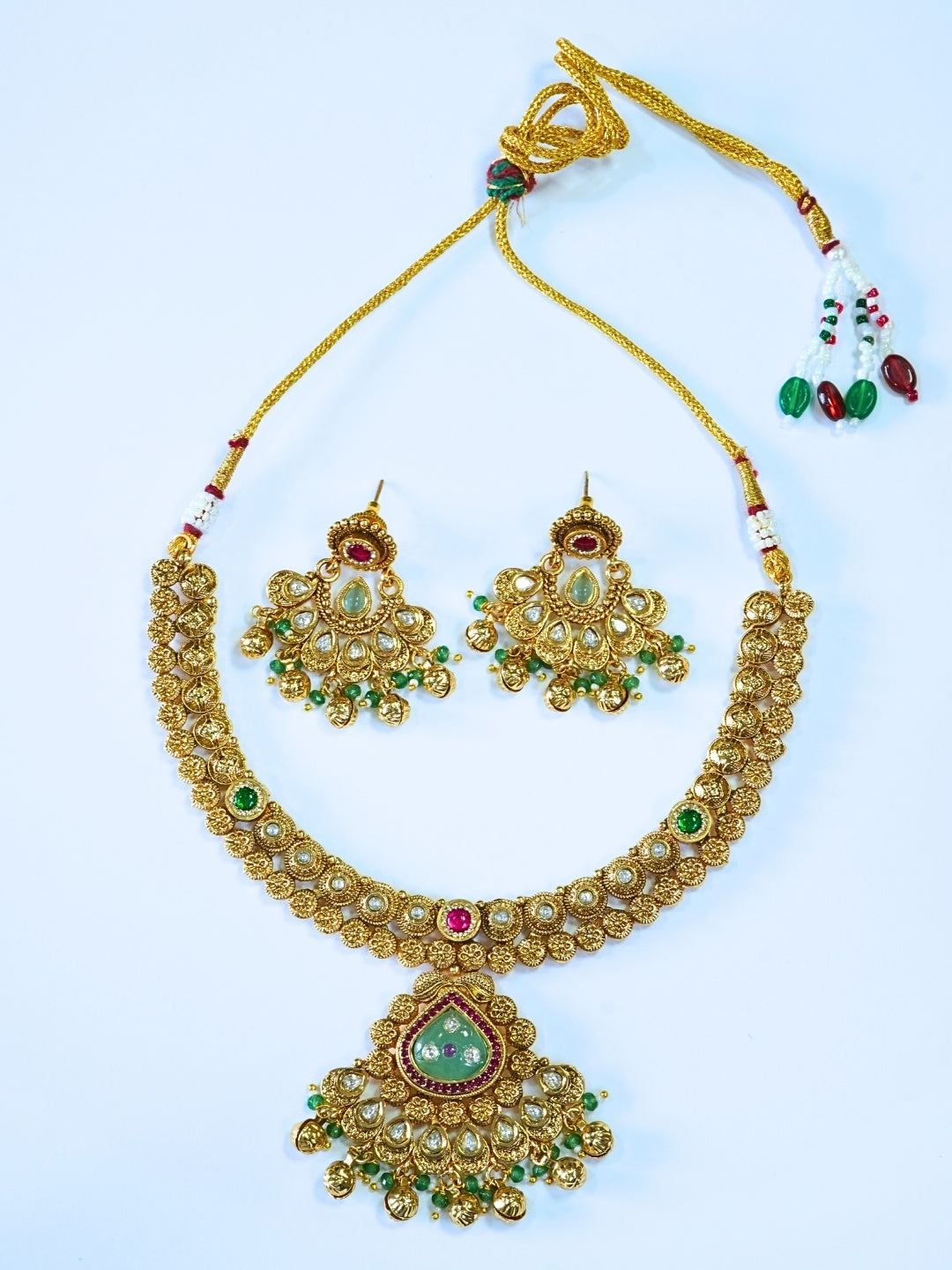 24K Gold Plated Kundan Studded Beaded Premium Necklace Set