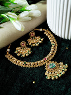 24K Gold Plated Kundan Studded Beaded Premium Necklace Set