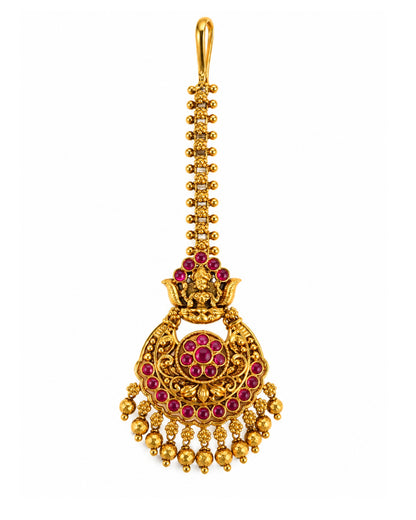 Temple Gold plated Red stone Maang Tikka