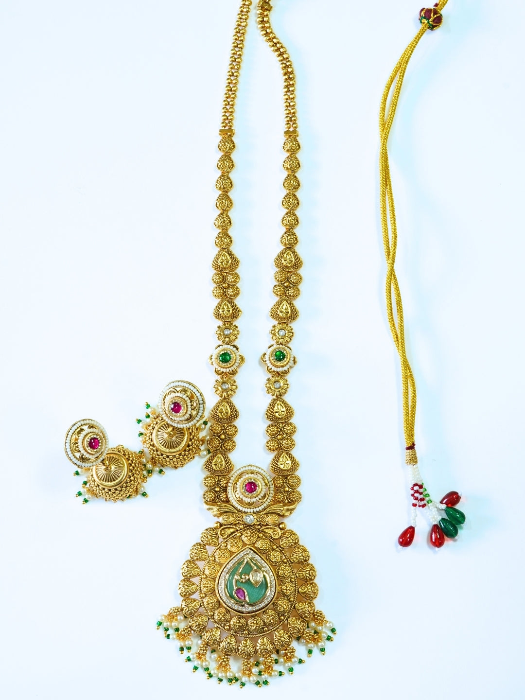 Premium Gold Plated Long Necklace Set with Jhumka Earrings