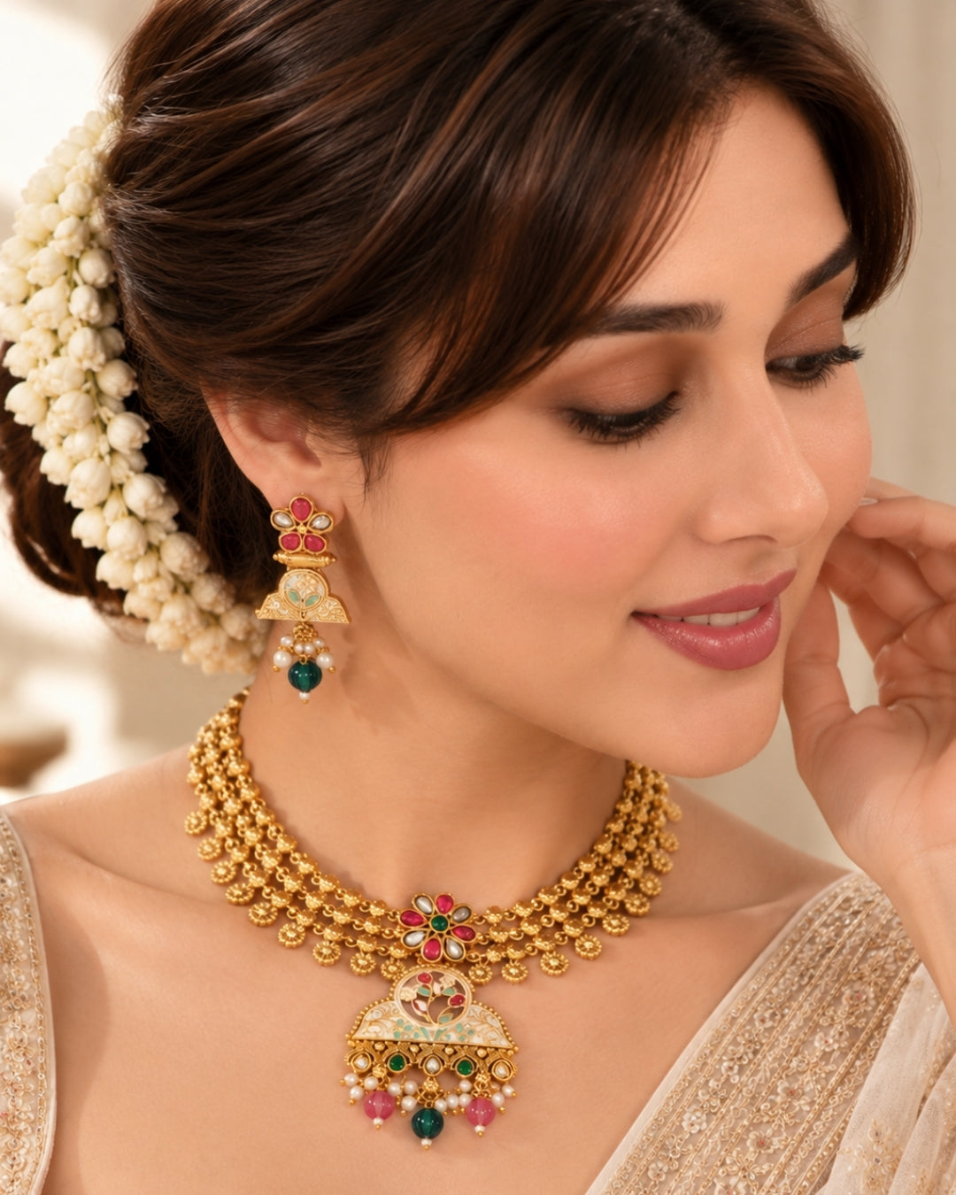 Gold-Plated Stone Studded Necklace Set